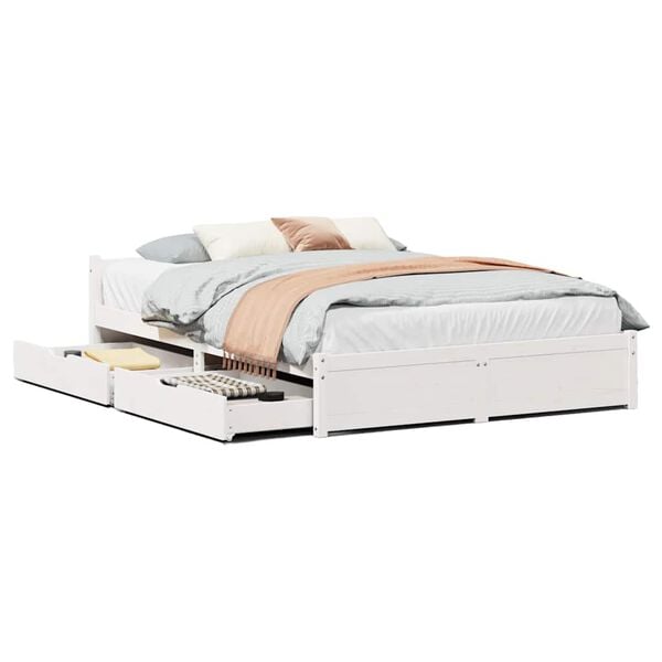 vidaXL Cama sem colch&atilde;o 150x200 cm madeira de pinho maci&ccedil;a branco