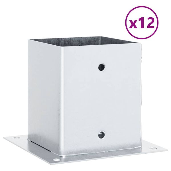 vidaXL Bases de poste quadradas 12 pcs prata 101x101mm a&ccedil;o galvanizado