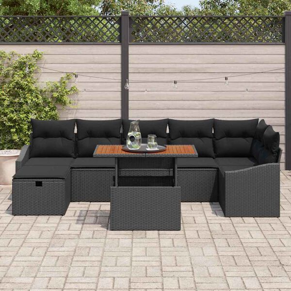 vidaXL Conjunto de Sof&aacute; de Jardim 8 pcs Preto Rattan Sint&eacute;tico