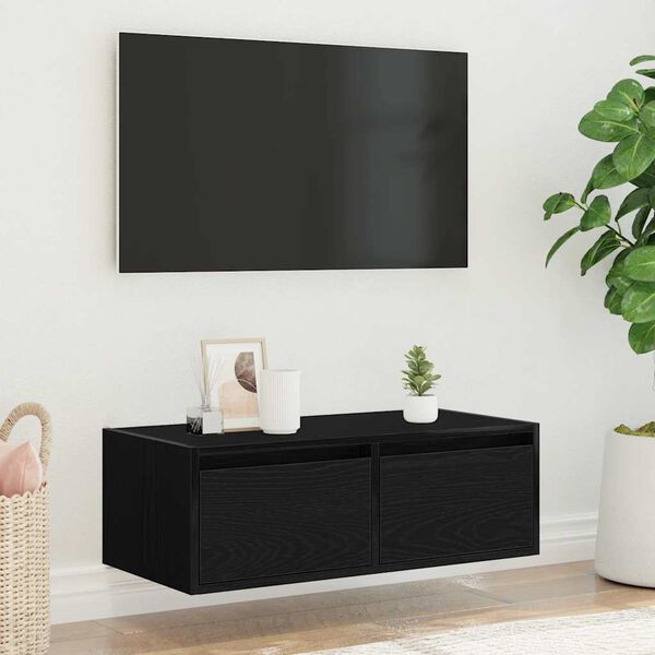 vidaXL Móvel de TV com luzes LED 75x35,5x25 cm carvalho preto