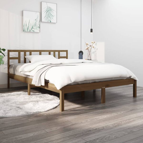 vidaXL Estrutura de cama 200x200 cm madeira maciça castanho mel