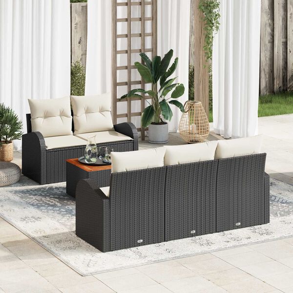 vidaXL Conjunto de Sof&aacute; de Jardim com almofada 6 pcs Preto vime PE