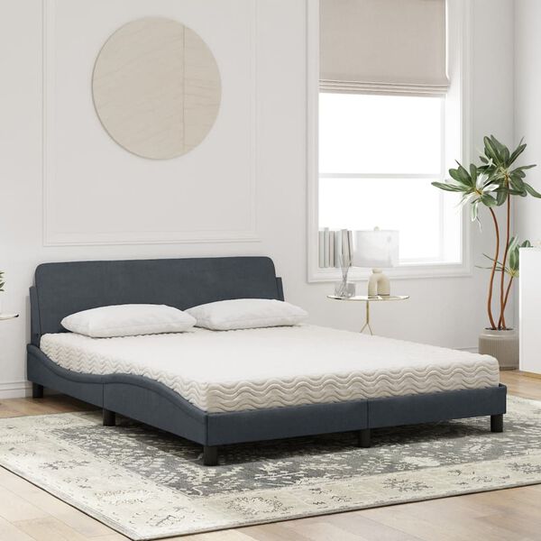 vidaXL Cama com colch&atilde;o Dover 160x200 cm veludo cinzento-escuro