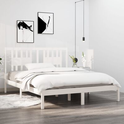 vidaXL Estrutura de cama king 150x200 cm madeira maciça branco