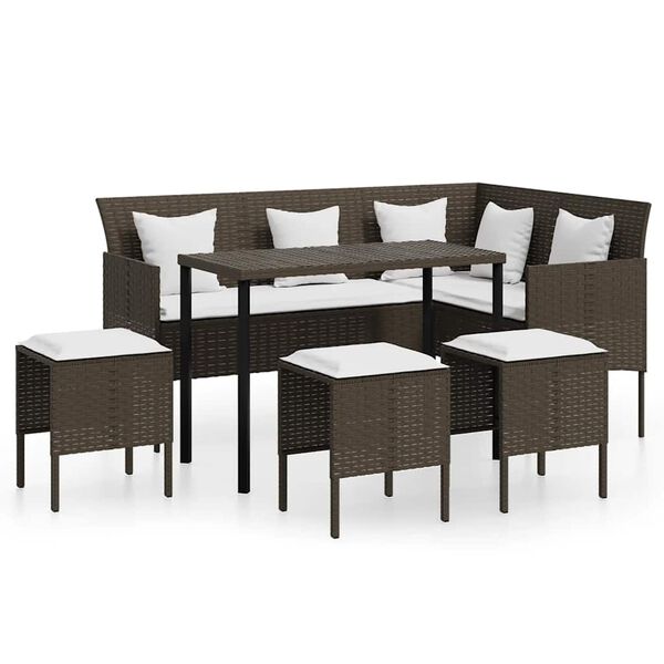 vidaXL 5 pcs conjunto sofás formato L c/ almofadões vime PE castanho