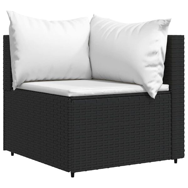 vidaXL 3 pcs conjunto lounge de jardim c/ almofad&otilde;es vime PE preto