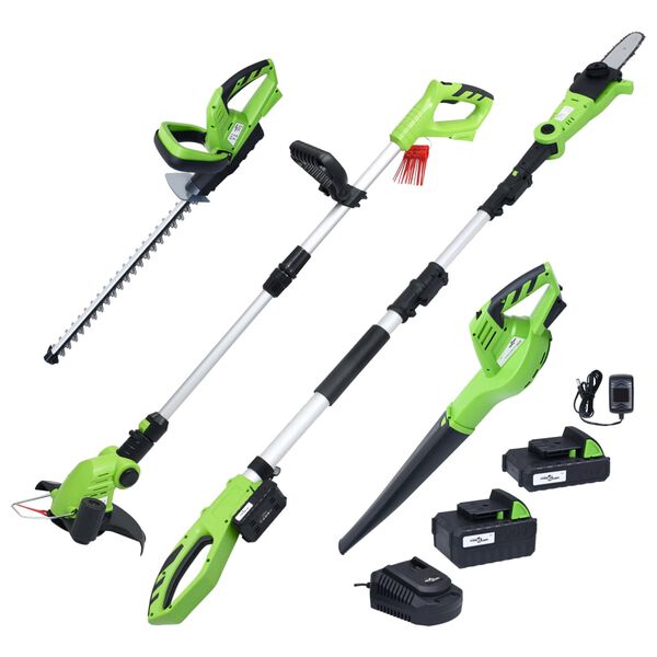 vidaXL 4 pcs conj. ferramentas jardim s/ fio c/ carregadores/baterias