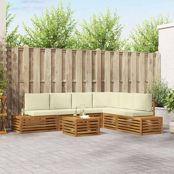 vidaXL Conjunto de Sof&aacute;s para Exterior 7 Pe&ccedil;a Natural e Creme