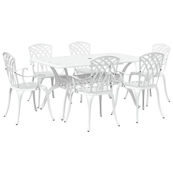vidaXL Conjunto de Jantar para Jardim 7 pcs Branco Alum&iacute;nio