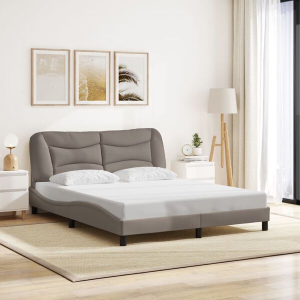 vidaXL Estrutura de cama sem colch&atilde;o Hvar 160x200 cm tecido castanho-acinzentado