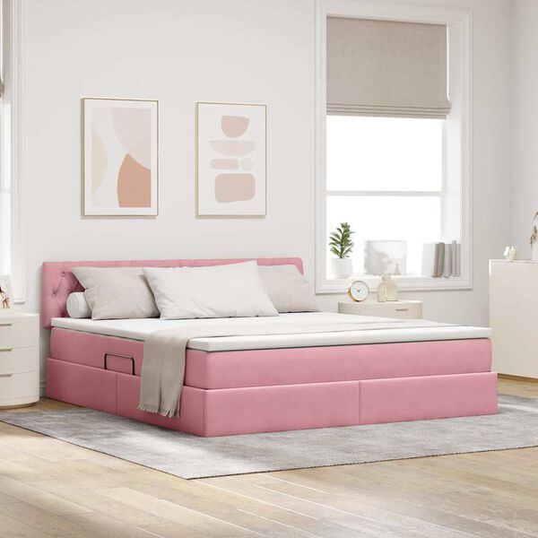 vidaXL Cama com Armazenamento com colch&atilde;o Rosa 180 x 200 cm Veludo