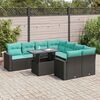 vidaXL 9 pcs conjunto sof&aacute;s p/ jardim almofad&otilde;es vime PE/ac&aacute;cia preto