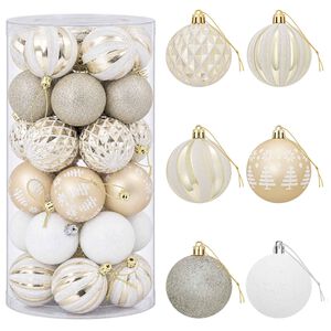 vidaXL Conjunto de Bolas de Natal 30 unid. Dourado e branco &Oslash; 6 cm