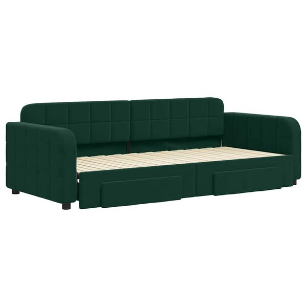 vidaXL Sof&aacute;-cama c/ gavet&atilde;o e gavetas 90x200 cm veludo verde-escuro