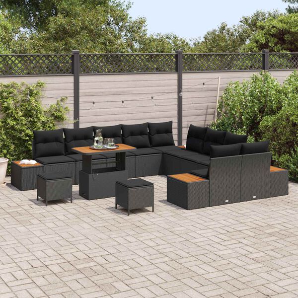 vidaXL Conjunto de Sof&aacute; de Jardim com almofada Preto Rattan Sint&eacute;tico
