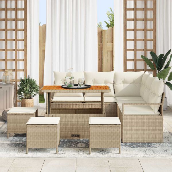 vidaXL Conjunto de Sof&aacute; de Jardim 9 pcs Bege Rattan Sint&eacute;tico