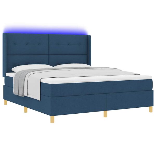 vidaXL Cama Box com colch&atilde;o com cabeceira Azul 140 x 200 cm tecido