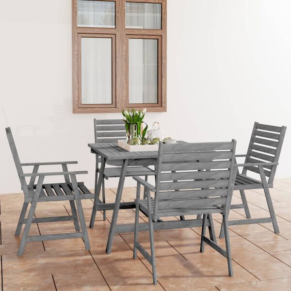 vidaXL 5 pcs conjunto de jantar jardim madeira ac&aacute;cia maci&ccedil;a cinzento