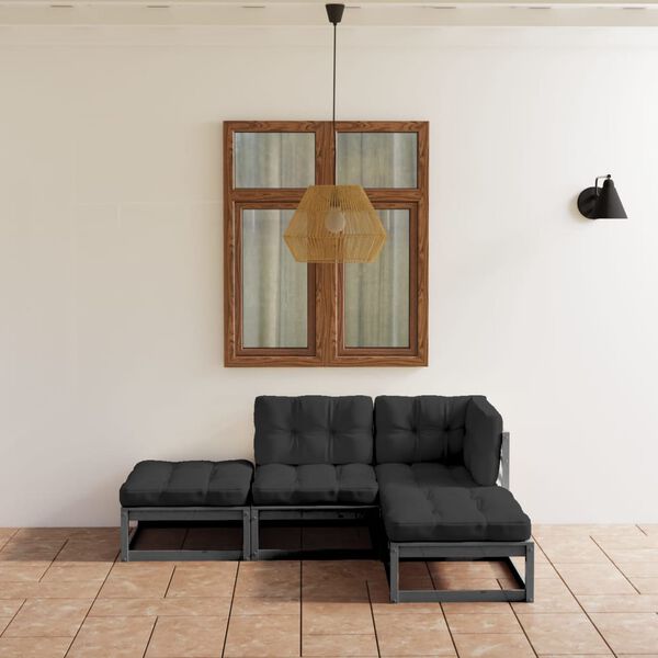 vidaXL 4 pcs conjunto lounge de jardim c/ almofad&otilde;es pinho maci&ccedil;o