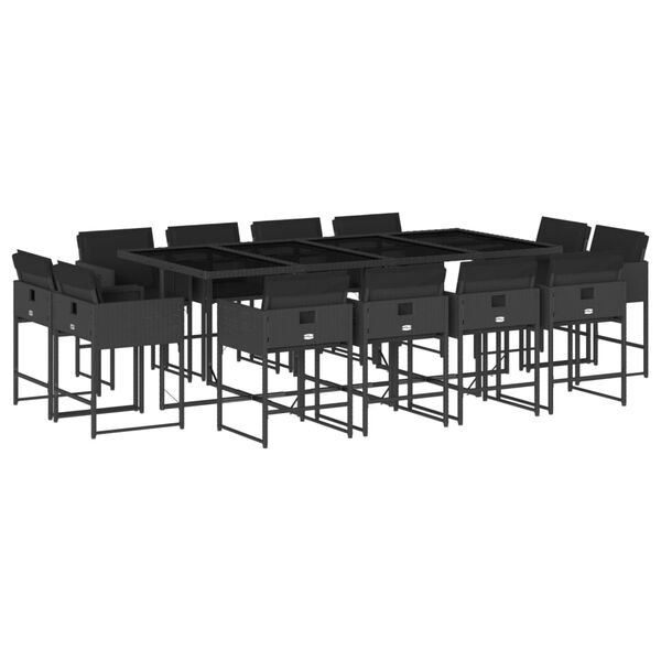 vidaXL 13 pcs conjunto de jantar p/jardim com almofad&otilde;es vime PE preto