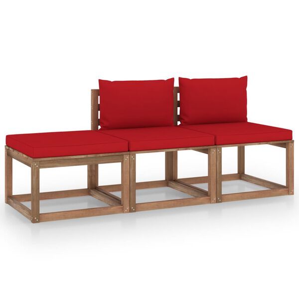 vidaxL 3 pcs conjunto lounge de paletes c/ almofad&otilde;es pinho impregnado