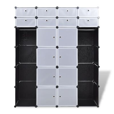 vidaXL Armário plástico modular 18 gavetas 37x146x180,5cm preto branco