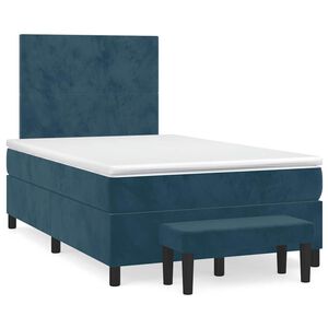 vidaXL Cama boxspring com colch&atilde;o 120x190 cm veludo azul-escuro