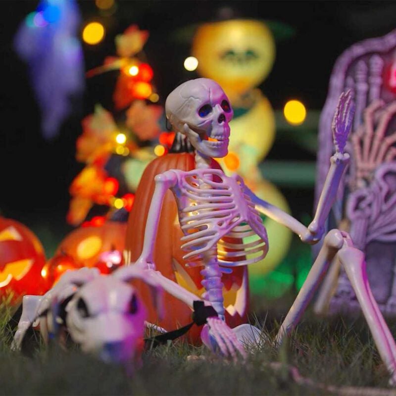 Conjunto de decoração de esqueletos de Halloween brancos exposto no exterior