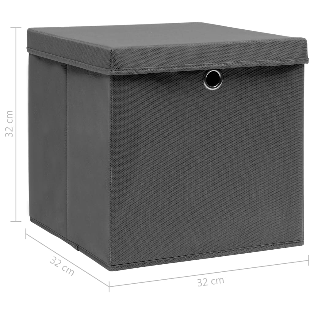 vidaXL Caixas de arrumação com tampas 4 pcs 32x32x32 cm tecido cinza