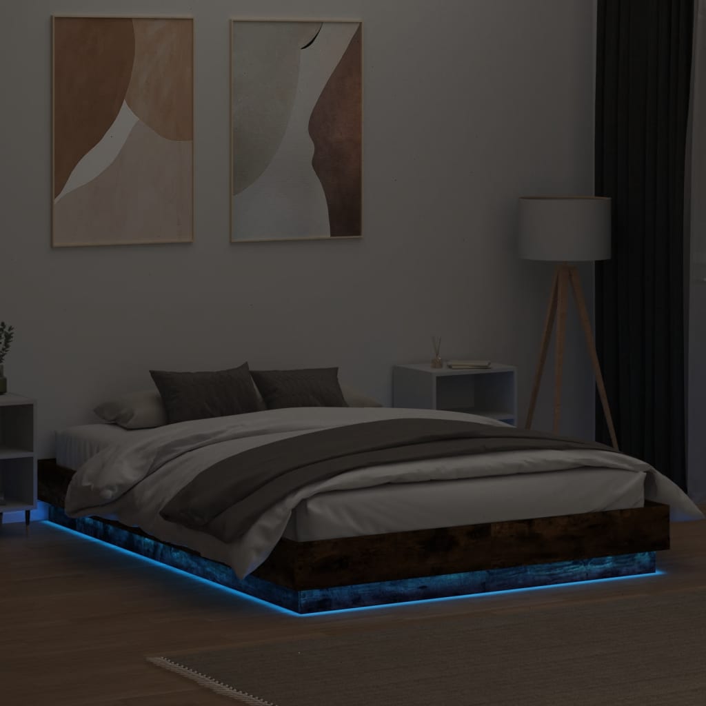 vidaXL Estrutura de cama com luzes LED 160x200 cm carvalho fumado