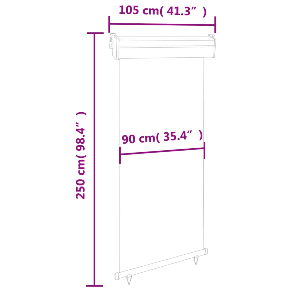 vidaXL Toldo lateral para varanda 100x250 cm cinzento