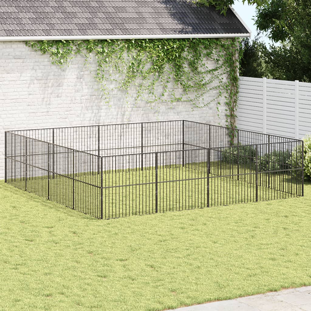 vidaXL Parque para cães com 16 painéis aço galvanizado preto