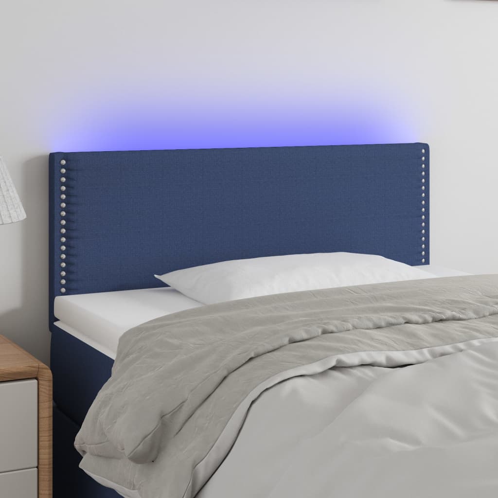 vidaXL Cabeceira de cama c/ luzes LED tecido 100x5x78/88 cm azul