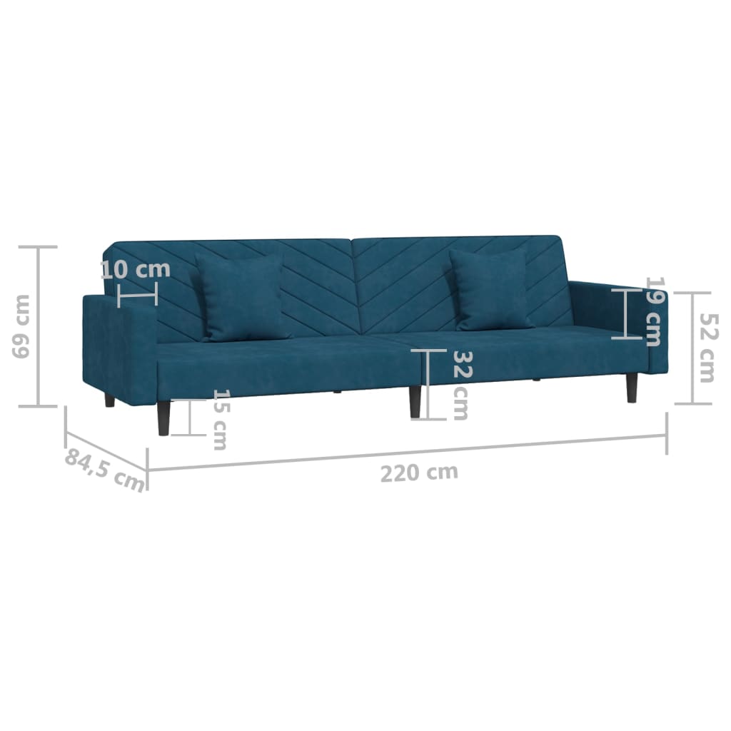 vidaXL Sofá-cama 2 lugares com duas almofadas veludo azul