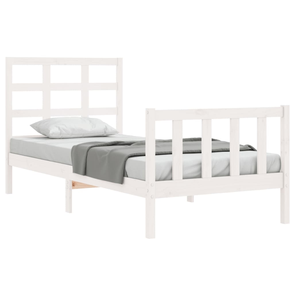 vidaXL Estrutura cama de solteiro c/ cabeceira madeira maciça branco