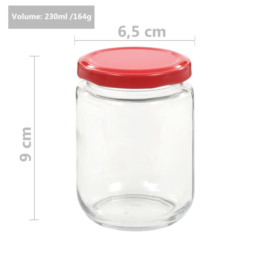 vidaXL Frascos de vidro com tampas vermelhas 48 pcs 230 ml