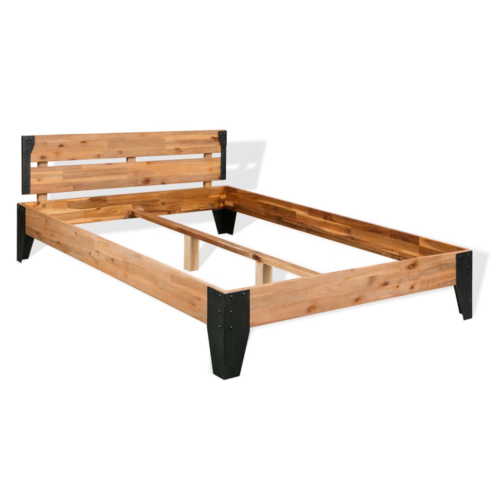 vidaXL Estrutura de cama 152x203 cm madeira de acácia maciça e aço