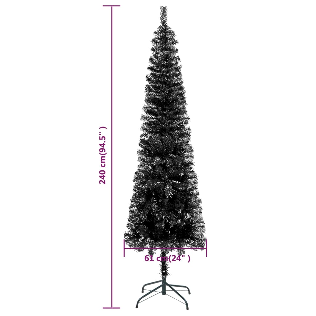 vidaXL Árvore de Natal pré-iluminada fina com bolas 240 cm preto