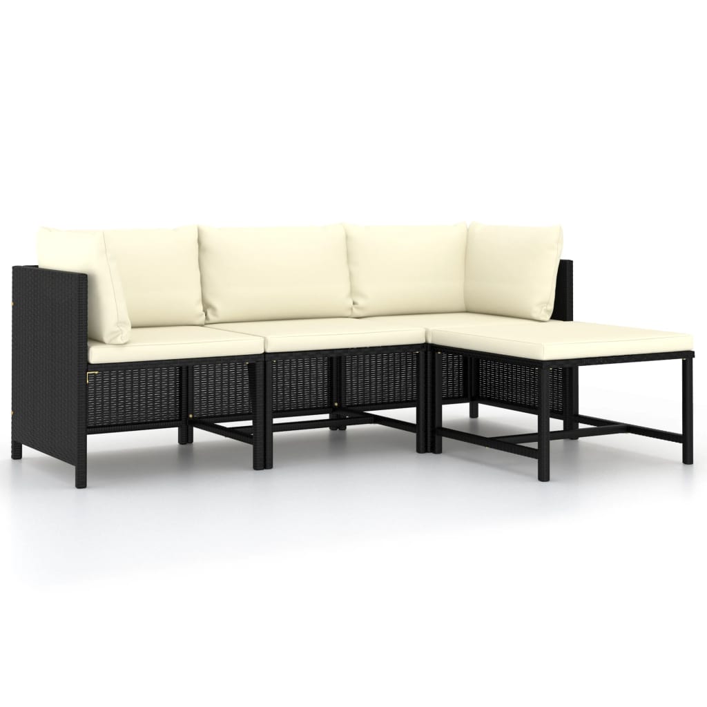 vidaXL 4 pcs conjunto sofás de jardim com almofadões vime PE preto
