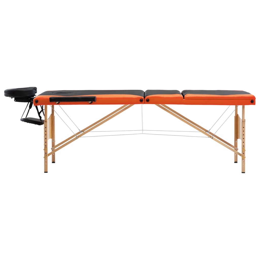vidaXL Mesa de massagens dobrável 3 zonas madeira preto e laranja