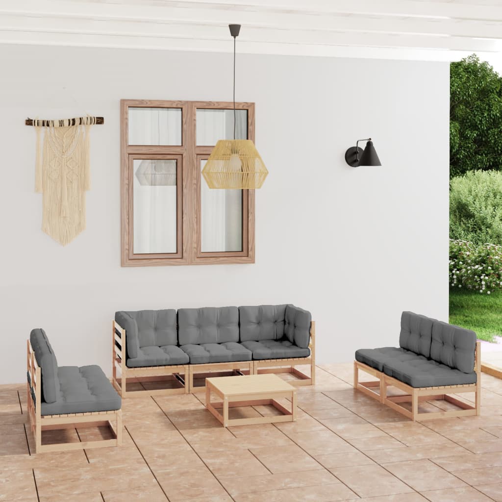 vidaXL 8 pcs conjunto lounge de jardim com almofadões pinho maciço