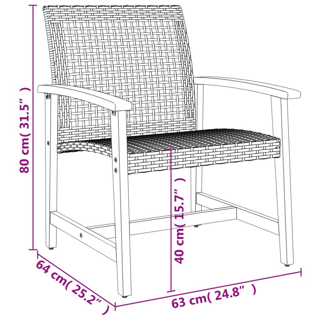 vidaXL Cadeiras de jardim 2 pcs vime PE/madeira de acácia maciça bege