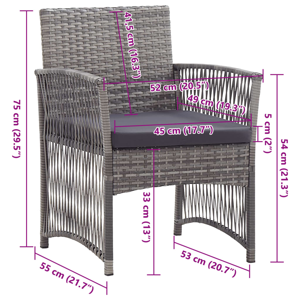 vidaXL Cadeiras de jardim com almofadões 2 pcs vime PE antracite