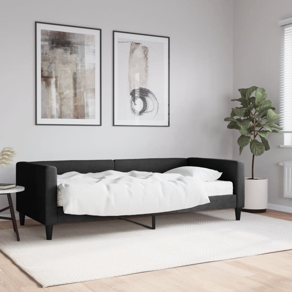 vidaXL Sofá-cama com colchão 90x200 cm tecido preto