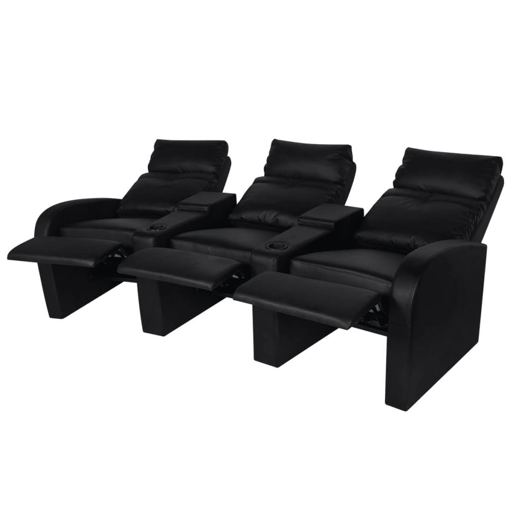vidaXL Poltrona reclinável com 3 lugares couro artificial preto