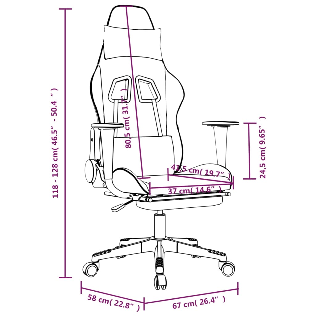 vidaXL Cadeira de gaming c/ apoio pés couro artificial preto/branco