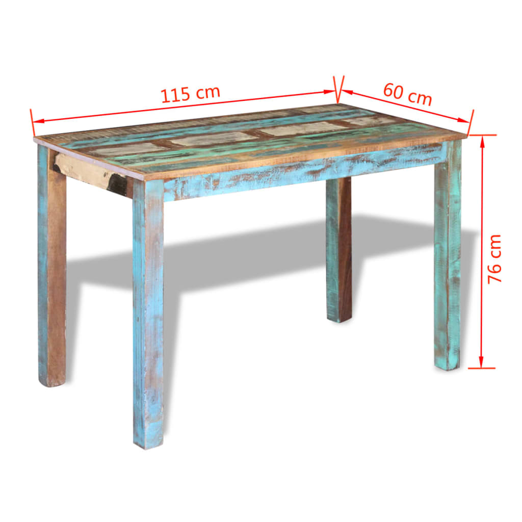 vidaXL Mesa de jantar 115x60x76 cm madeira reciclada sólida