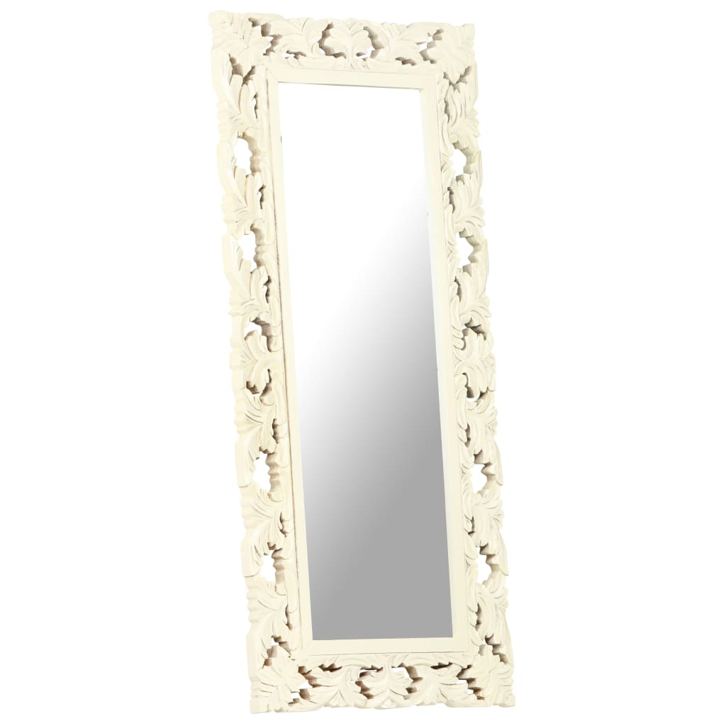 vidaXL Espelho esculpido à mão 110x50 cm mangueira maciça branco