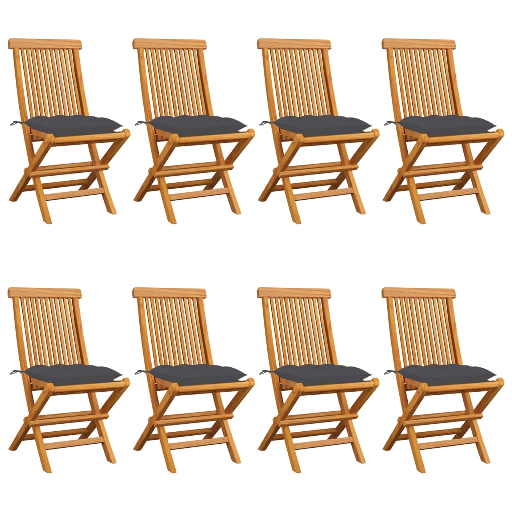 vidaXL Cadeiras de jardim c/ almofadões antracite 8 pcs teca maciça