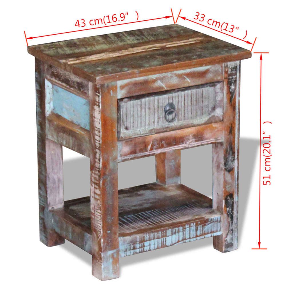 vidaXL Mesa de apoio c/ 1 gaveta madeira reciclada sólida 43x33x51 cm